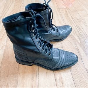 NWOT Free People Black Lace Up Combat Boots - 41